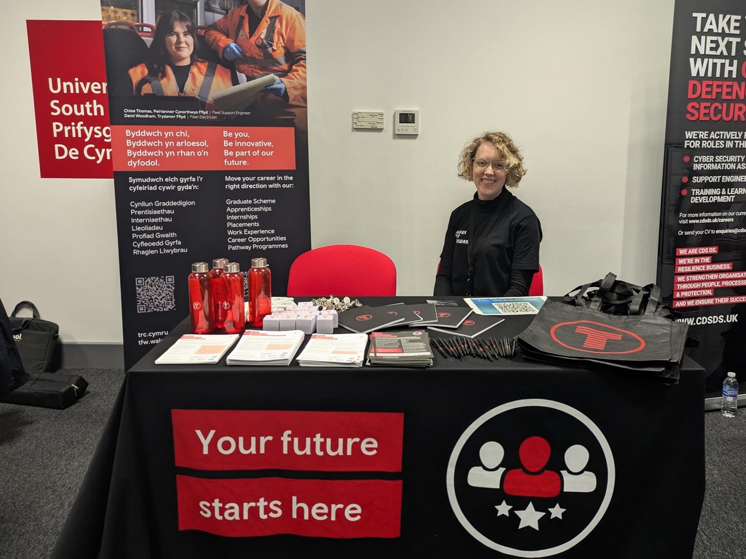 Shelley sat at the Transport for Wales booth.